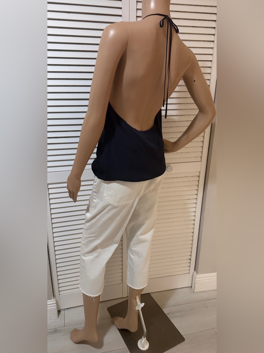 L’AGENCE Silk Versatile Halter Wrap Camisole Navy Draped Top Size S - Picture 2 of 16